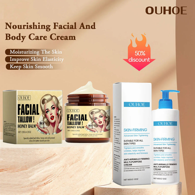 Ouhoe 120g Beef Tallow Face & Body Cream – Deep Moisturizing, Firming & Skin Repair ✨