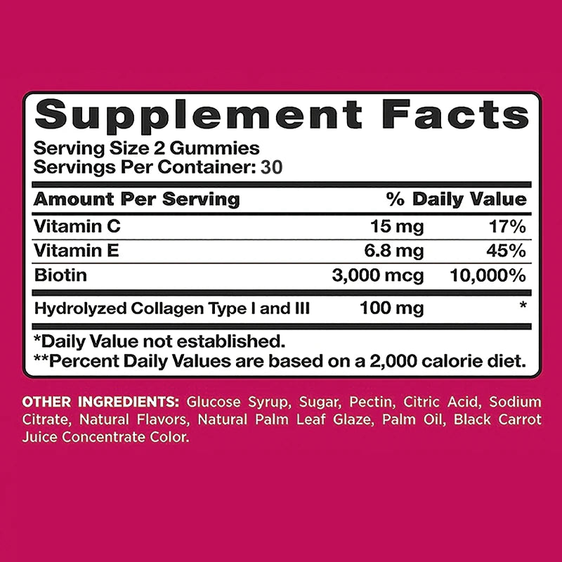 Hair, Skin & Nails + Collagen Gummies – Healthy Skin, Hair, Nails & Joint Support – 60 Gummies