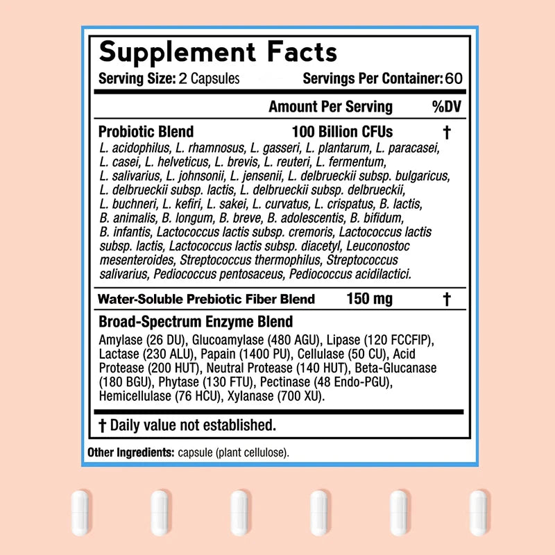 Probiotics 100 Billion – Supports Urinary & Digestive Health, Intestinal Balance – 120 Capsules