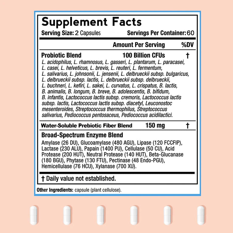 Probiotics 100 Billion – Supports Urinary & Digestive Health, Intestinal Balance – 120 Capsules