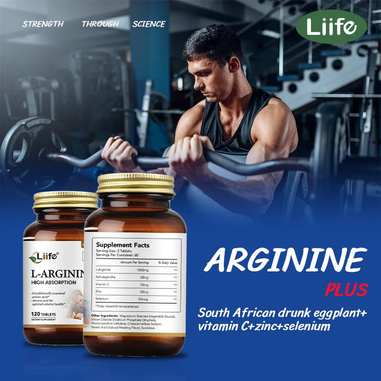 L-Arginine 1000mg – Nitric Oxide Booster, Energy & Endurance Support – 120 Tablets
