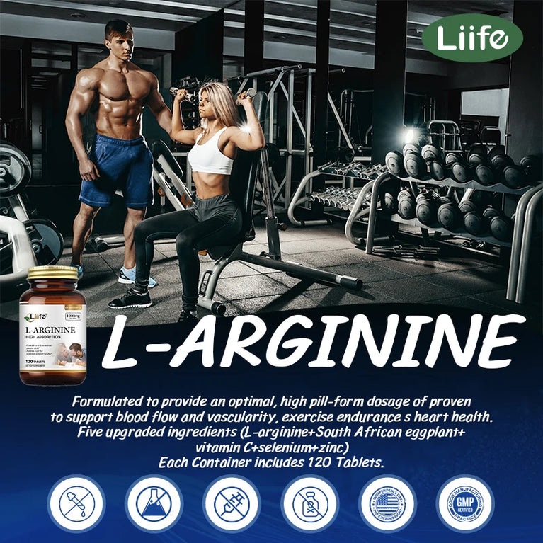 L-Arginine 1000mg – Nitric Oxide Booster, Energy & Endurance Support – 120 Tablets