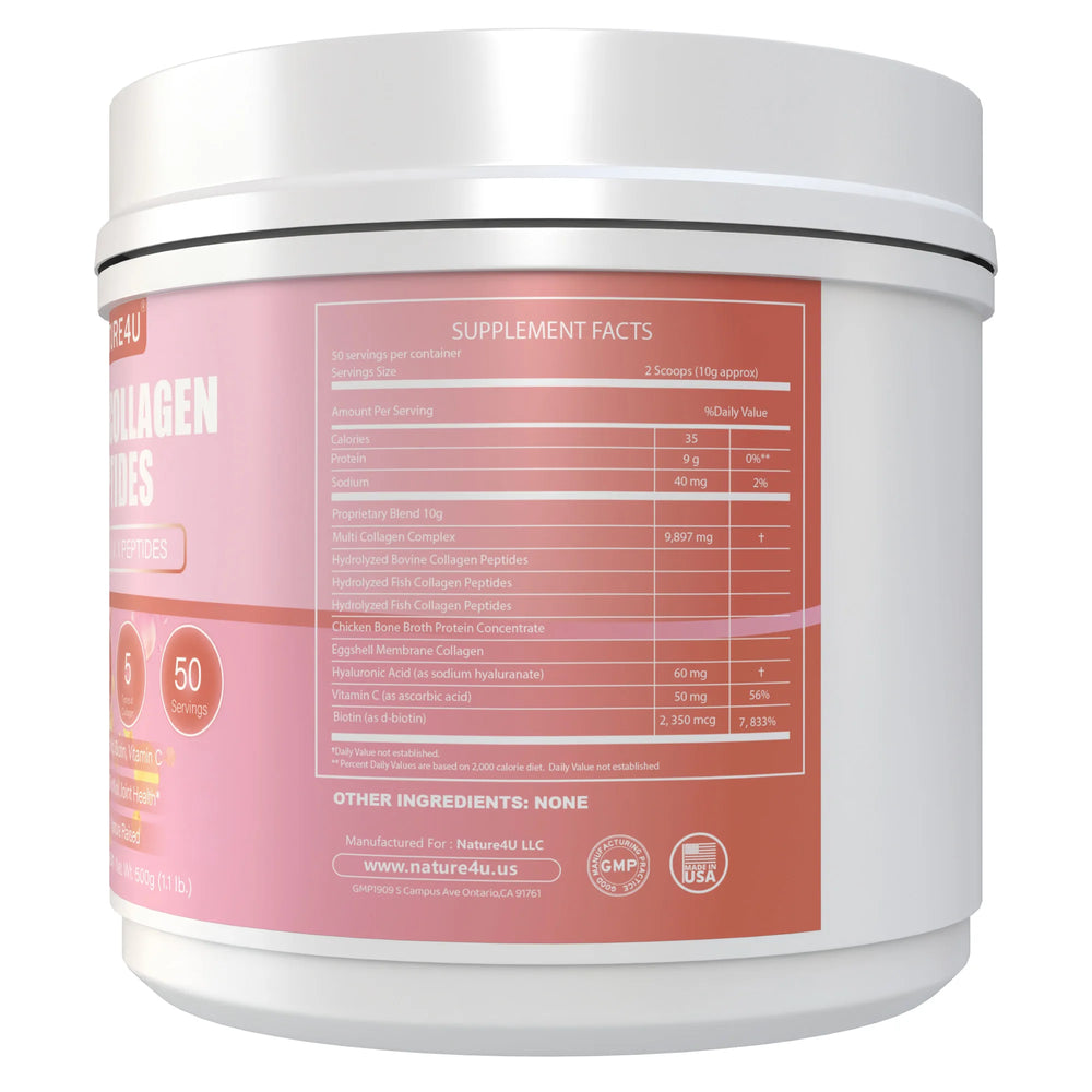 Multi Collagen Peptides Powder – Biotin, Hyaluronic Acid & Vitamin C for Hair, Skin & Joints (1.1LB) ✨💪