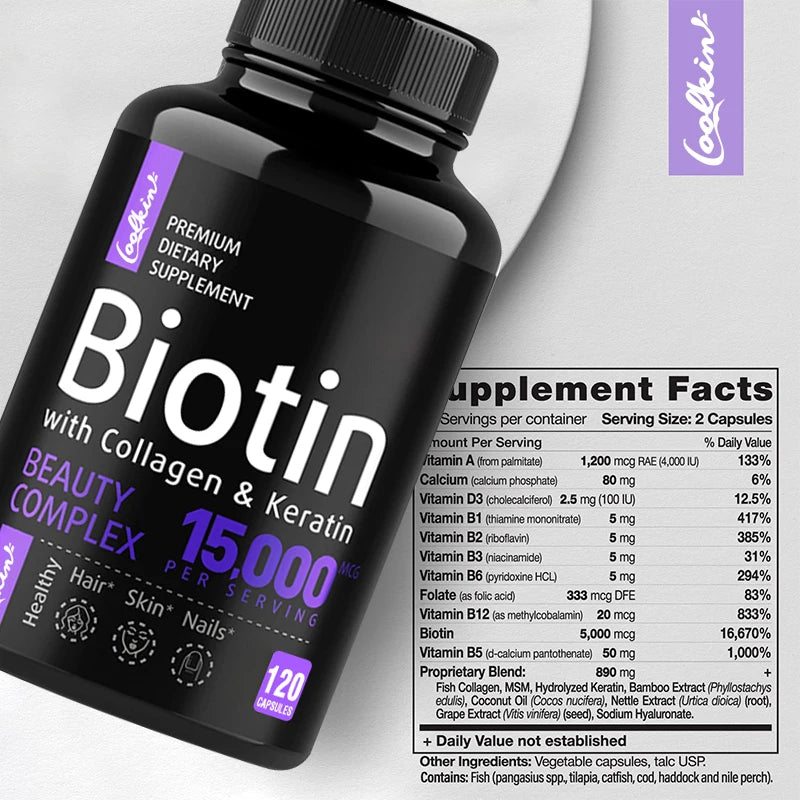Biotin Collagen Capsules – Support for Healthy Hair, Skin & Nails – 120 Capsules