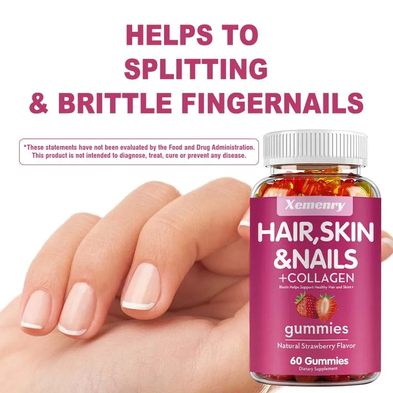 Hair, Skin & Nails + Collagen Gummies – Healthy Skin, Hair, Nails & Joint Support – 60 Gummies