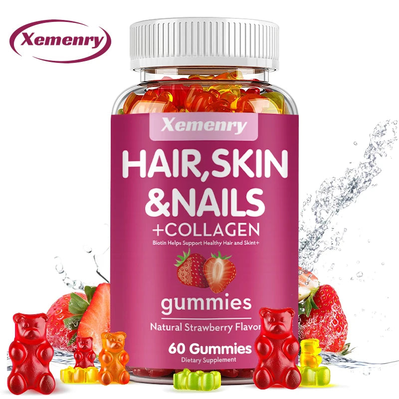 Hair, Skin & Nails + Collagen Gummies – Healthy Skin, Hair, Nails & Joint Support – 60 Gummies