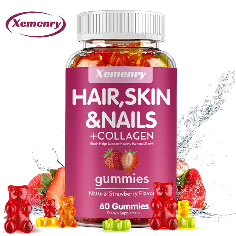 Hair, Skin & Nails + Collagen Gummies – Healthy Skin, Hair, Nails & Joint Support – 60 Gummies