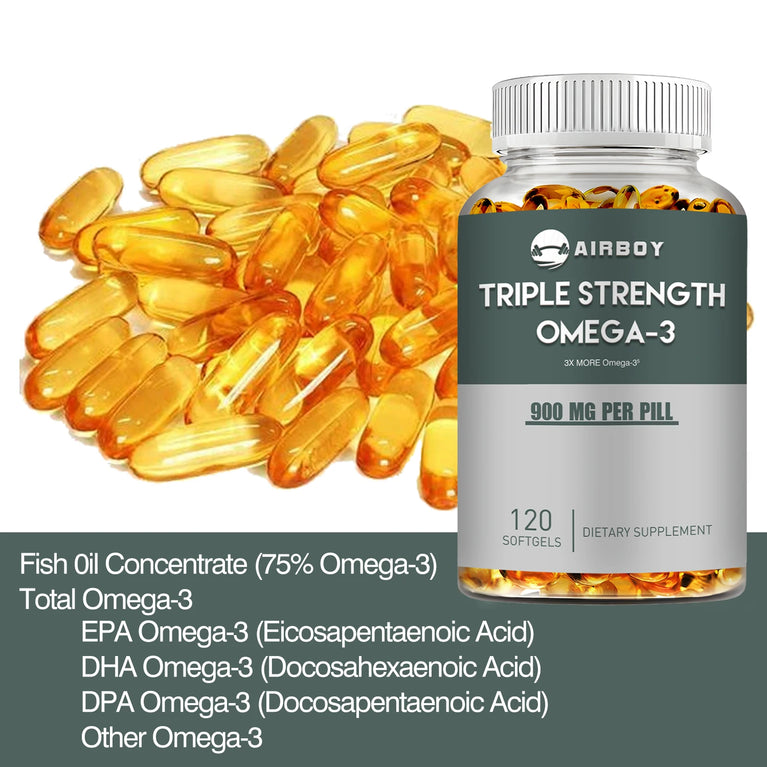 Omega 3 Fish Oil – Stress Relief, Brain & Nervous System Support – 120 Capsules