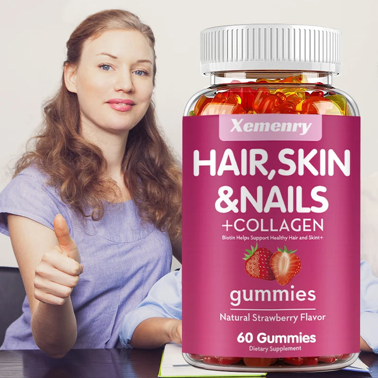 Hair, Skin & Nails + Collagen Gummies – Healthy Skin, Hair, Nails & Joint Support – 60 Gummies