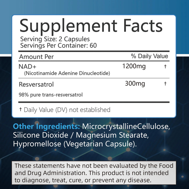 NAD+ & Resveratrol – Anti-Aging, Energy & Skin Health – 120 Capsules