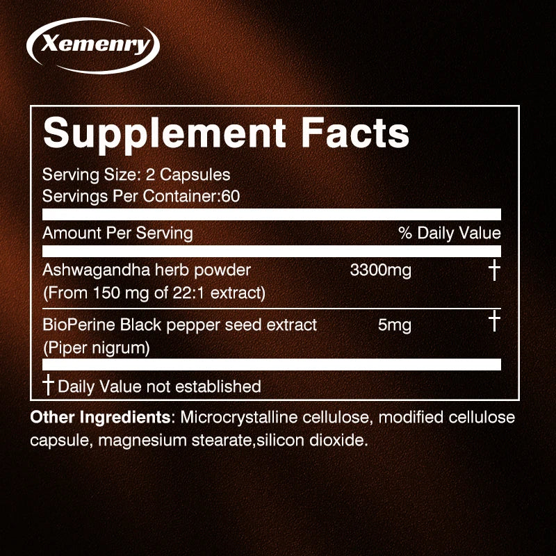 Ashwagandha Capsules – Enhance Brain Function, Relieve Stress & Improve Sleep – 120 Capsules for Mood & Focus