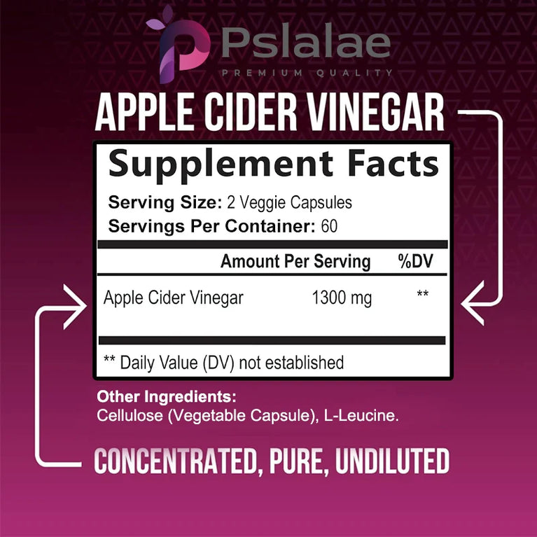 PSLALAE -Apple Cider Vinegar Capsules – Natural Detox, Fat Burner & Appetite Control (120 Count) 🍏🔥