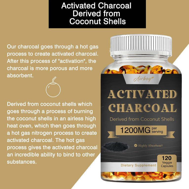 Activated Charcoal – Colon Cleanse, Bloating Relief & Metabolism Boost – 120 Capsules