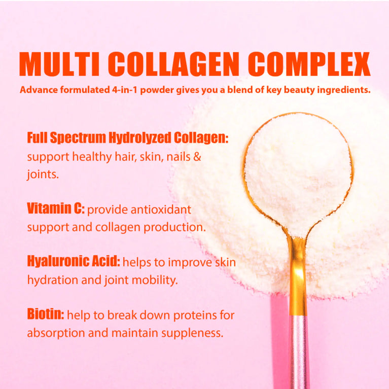 Multi Collagen Peptides Powder – Biotin, Hyaluronic Acid & Vitamin C for Hair, Skin & Joints (1.1LB) ✨💪