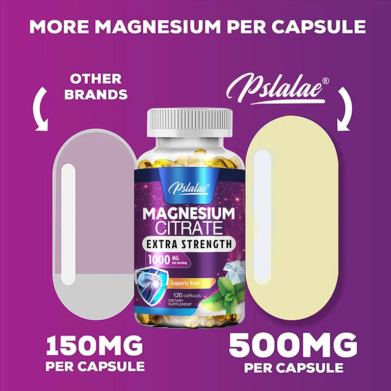 Magnesium Citrate 1000mg β Maximum Absorption for Muscle, Nerve & Heart Health