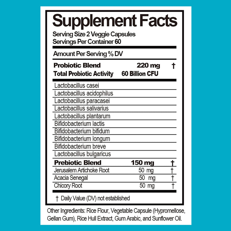 Probiotics 60 Billion CFU – Digestive, Gut & Immune Health – 120 Capsules