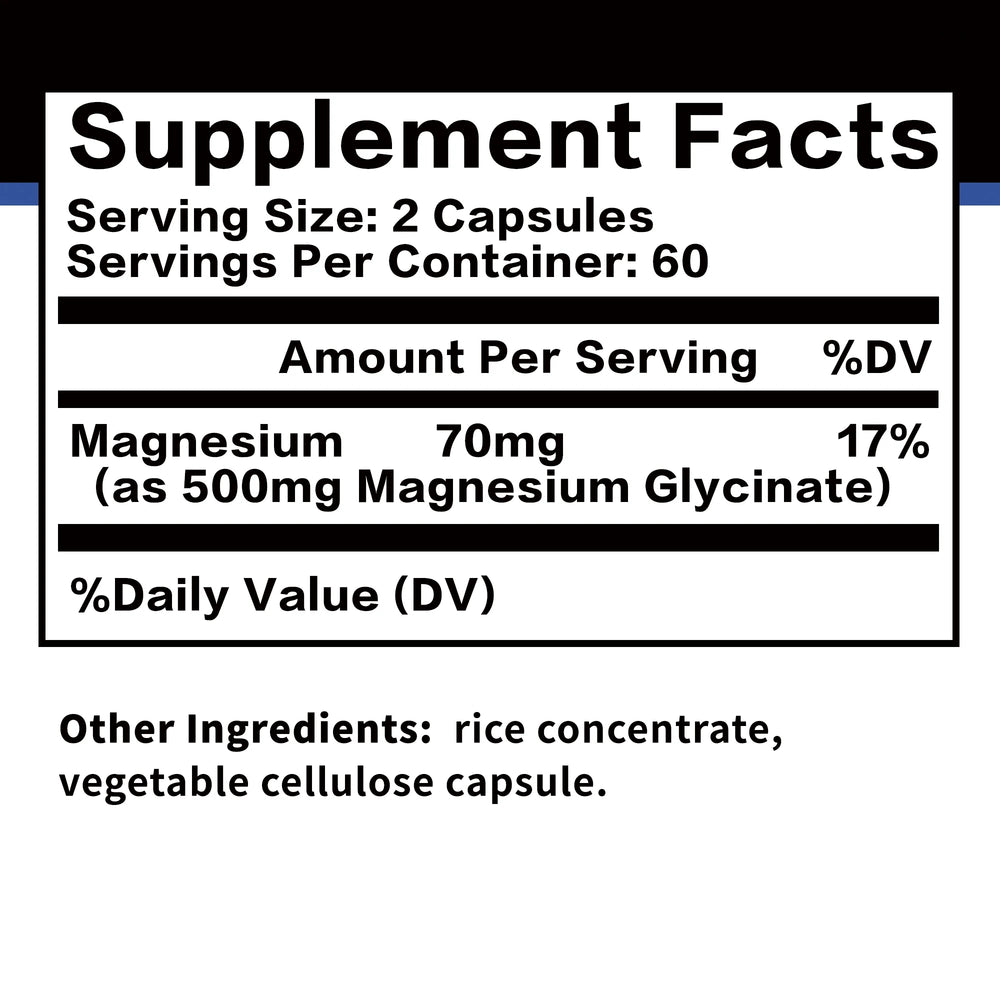 💪 Magnesium Glycinate 500mg – Complete Support for Nerves, Muscles, Bones & Sleep (120 Capsules) 💤❤️