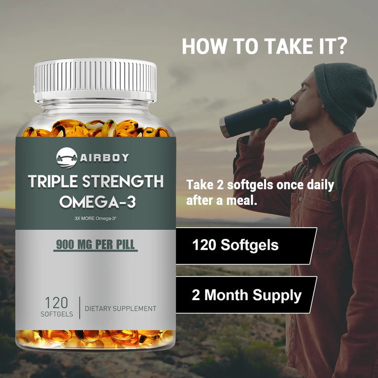 Omega 3 Fish Oil – Stress Relief, Brain & Nervous System Support – 120 Capsules