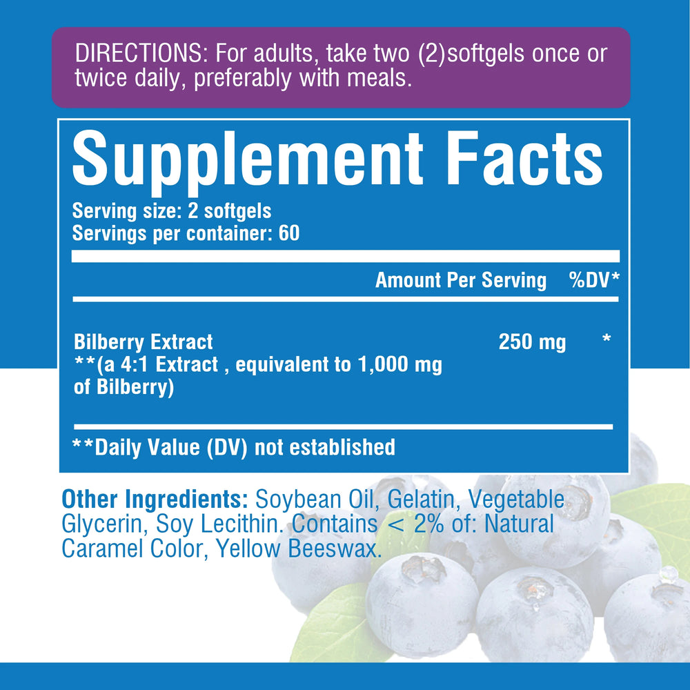 Bilberry Fruit Extract – Eye Strain Relief & Vision Support – 120 Capsules