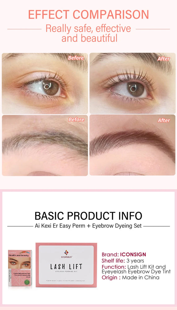 ICONSIGN 2-in-1 Lash Lift & Brow Tint Kit – Long-Lasting Curl & Definition for Stunning Eyes