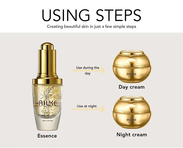 ✨ AILKE 24K Gold Facial Essence – Brightening & Hydrating Skincare Set ✨