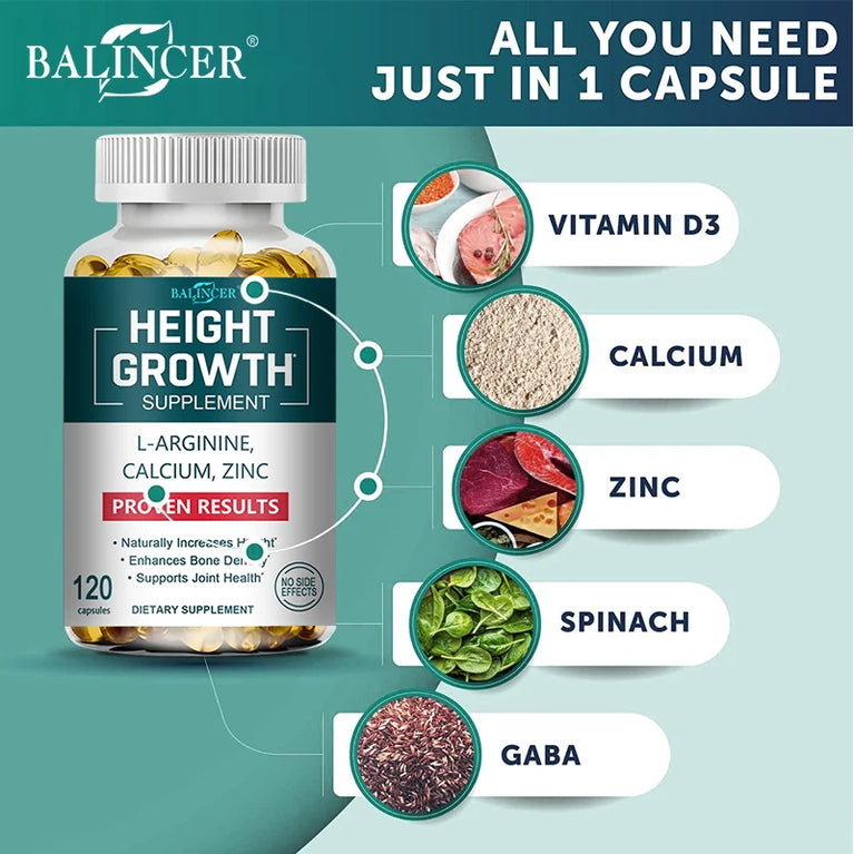 π BALINCER -Height Growth Supplement β Bone Strength, Joint Support & Natural Growth (120 Capsules) π