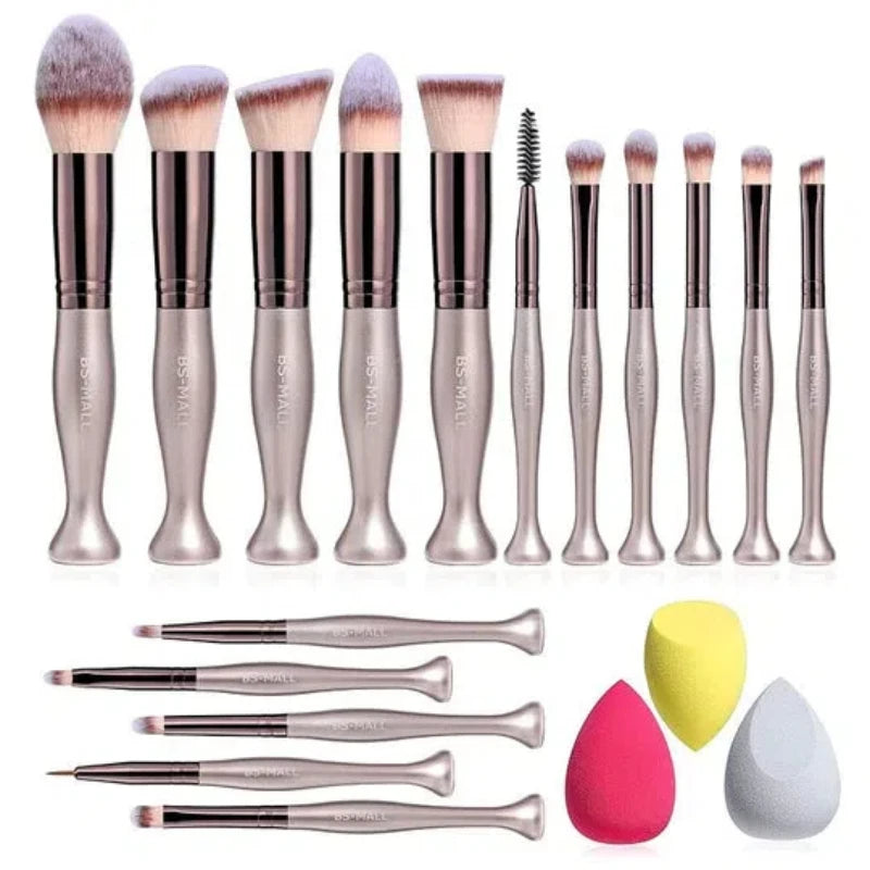 16-Piece Stand-Up Makeup Brush Set – Synthetic Foundation Brushes with 3 Sponges for Flawless Application