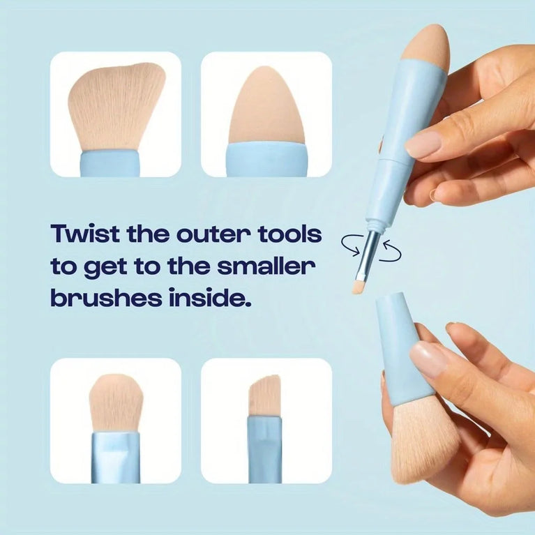 🌟 4-in-1 Multifunctional Makeup Brush – Portable, Travel-Friendly & All-in-One Beauty Tool 🌟