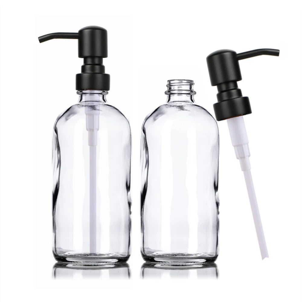 Clear Glass Soap Dispenser Set – 2pcs, 16oz with Matte Black Stainless Steel Pump for Kitchen & Bathroom