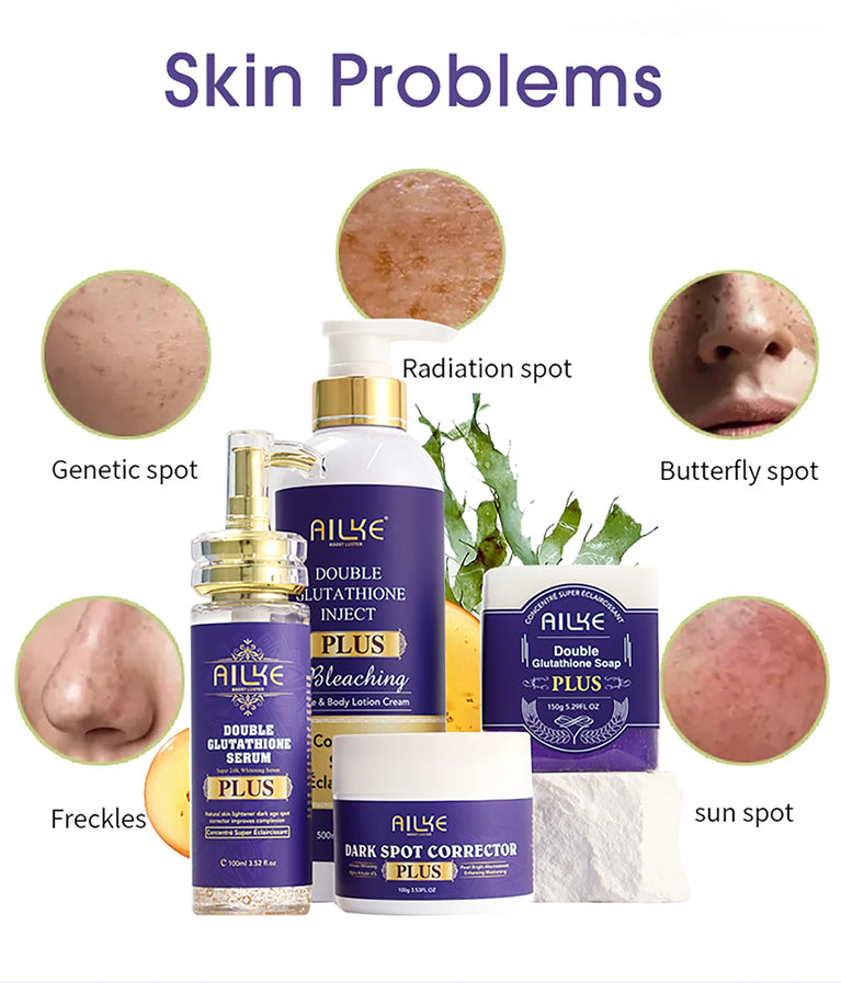 AILKE Glutathione Whitening Skincare Set – Hydrating & Even Skin Tone Solution ✨