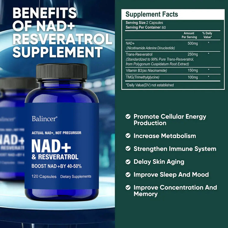 🔬BALINCER -NAD+ Boost Supplement – Resveratrol & Vitamin B3 for Cellular Health & Energy 🔬