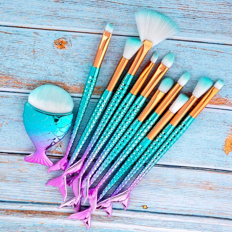 Mermaid Makeup Brush Set – Foundation, Eyebrow & Eyeliner-11PCS