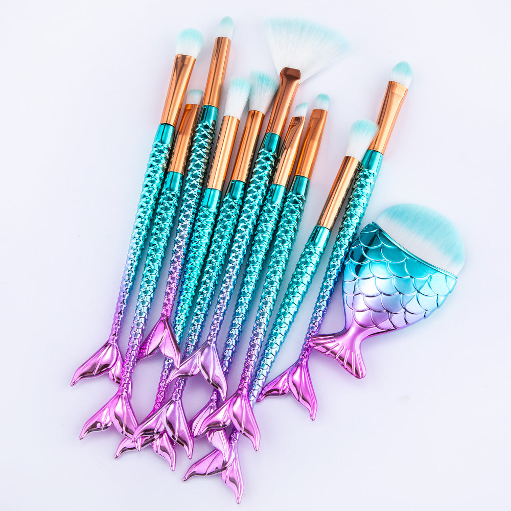 Mermaid Makeup Brush Set – Foundation, Eyebrow & Eyeliner-11PCS