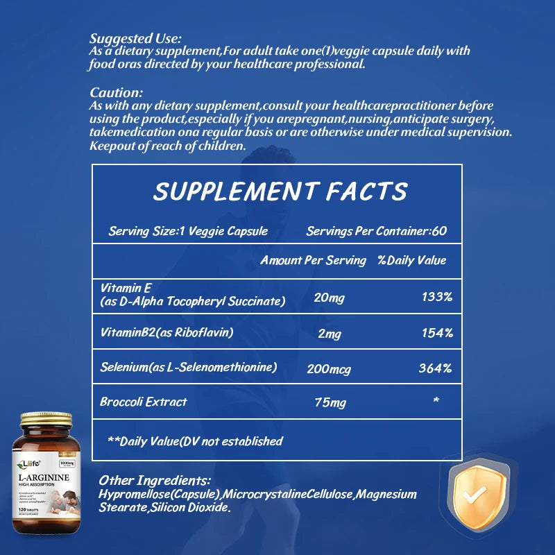 L-Arginine 1000mg – Nitric Oxide Booster, Energy & Endurance Support – 120 Tablets