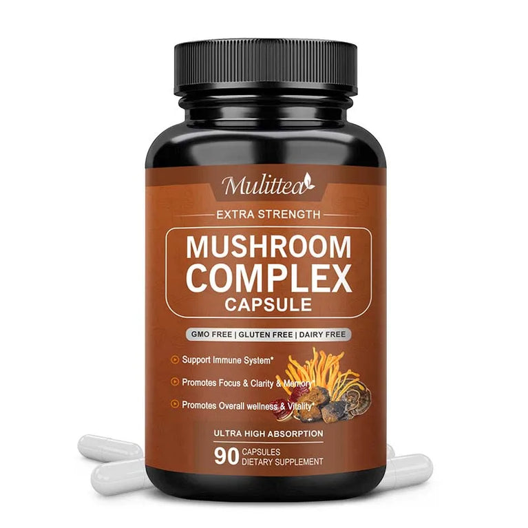 Mulittea 10X Mushroom Complex – Brain Boost & Stress Relief Capsules 🍄🧠✨