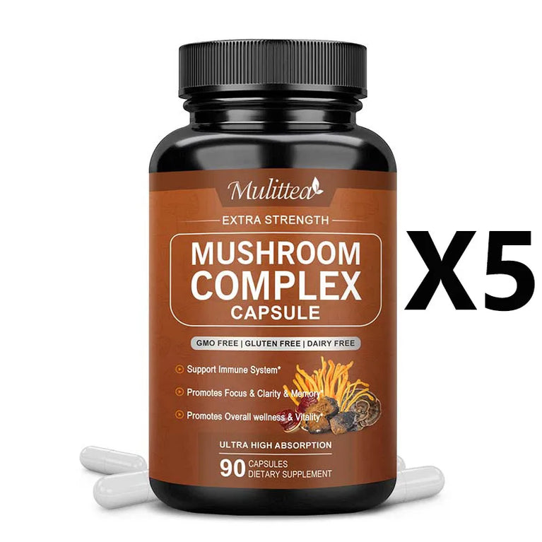 Mulittea 10X Mushroom Complex – Brain Boost & Stress Relief Capsules 🍄🧠✨