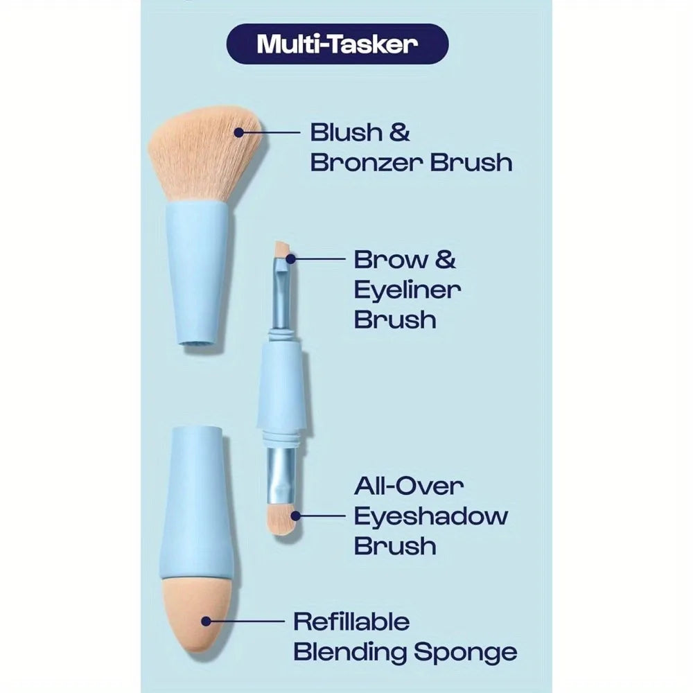 🌟 4-in-1 Multifunctional Makeup Brush – Portable, Travel-Friendly & All-in-One Beauty Tool 🌟