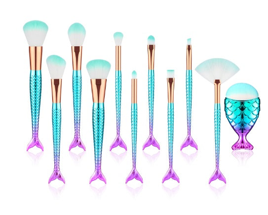 Mermaid Makeup Brush Set – Foundation, Eyebrow & Eyeliner-11PCS